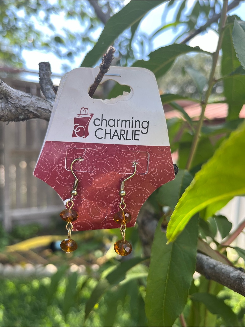 Charming Charlie Gold-Tone Amber Faceted Bead Drop Earrings